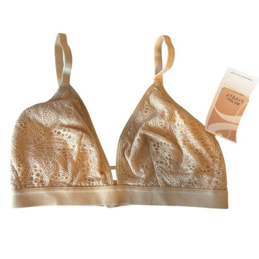 All You Lively NWT Bralette Size 1 (32-34 D-DDD) Neutral Nude Beige Lace ADR35